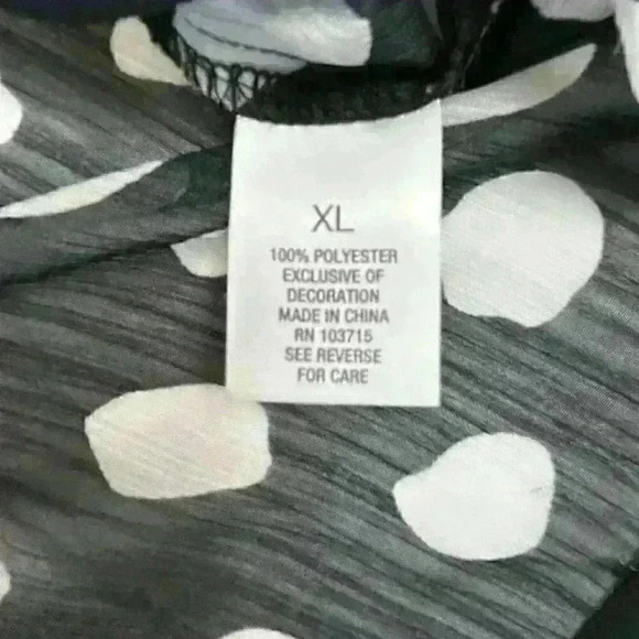 Roz & Ali Womens XL Blouse Black White Polka Dots Sheer Tie Bottom Lightweight - Picture 6 of 13